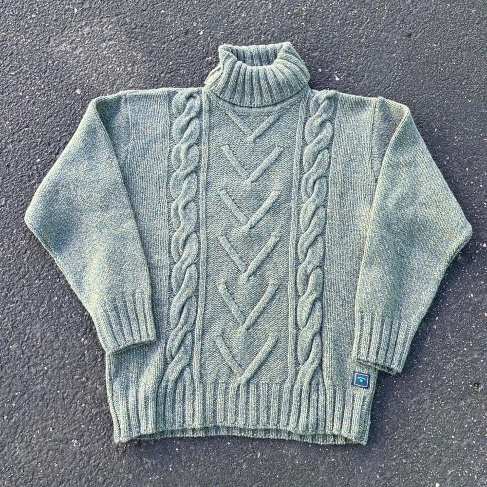 Irelands Eye Womens Cable Knit Green Wool Sweater Size large‎